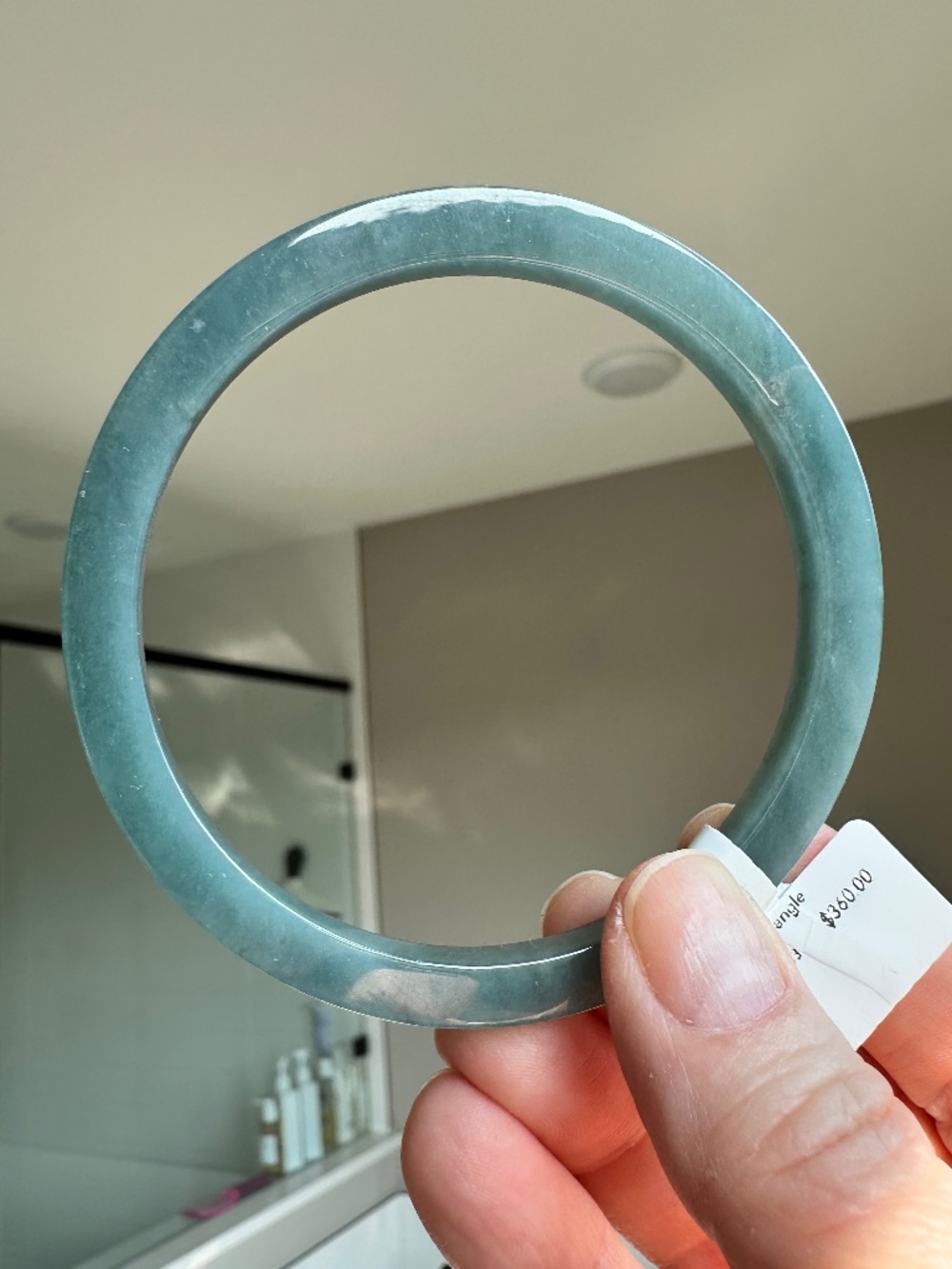 Grade A Natural Guatemalan Blue Water Jadeite Solid Bangle Bracelet – 63 mm